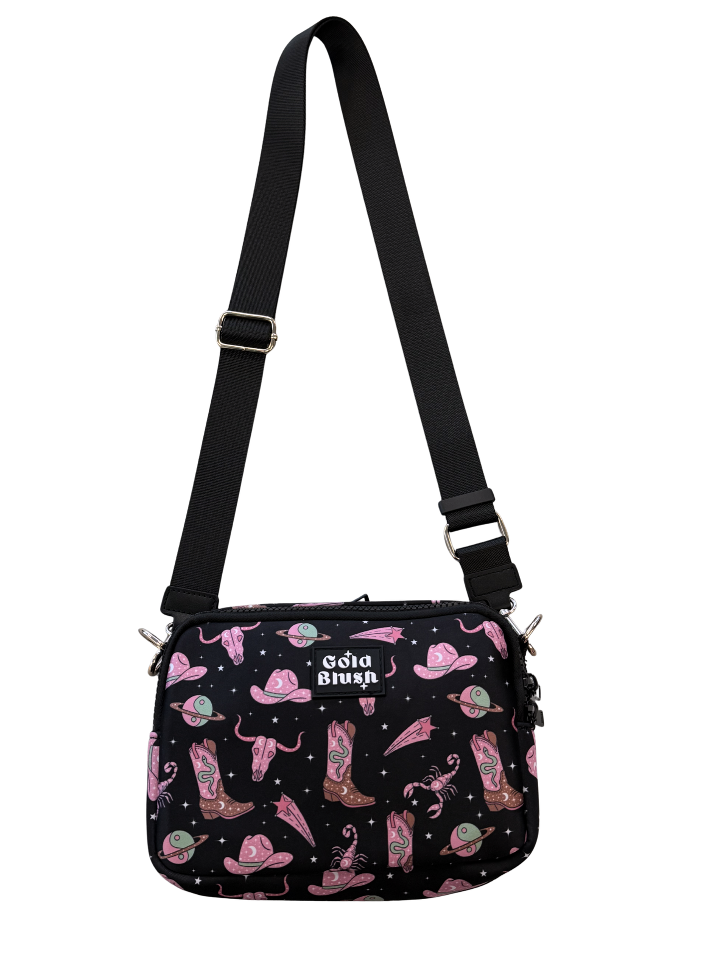 Gold Blush Bestie Bag – Soft Neoprene Crossbody with Key Leash & RFID Card Slots
