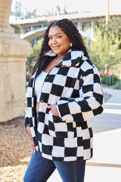 Tay Checkered Button Front Coat with Pockets