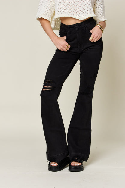 Judy Blue Gemma Tummy Control High Waist Distressed Flare Jeans