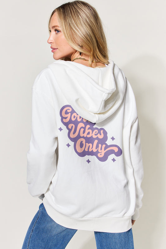 GBB Designs GOOD VIBES ONLY Graphic Zip-Up Hoodie with Pockets