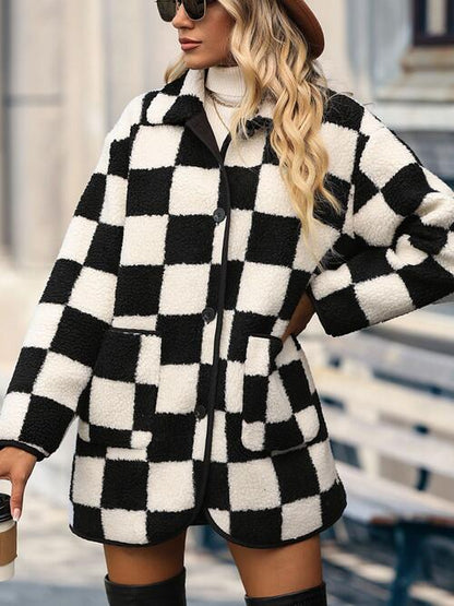 Tay Checkered Button Front Coat with Pockets