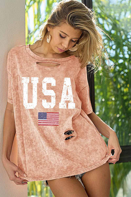 American Flag Graphic Distressed T-Shirt