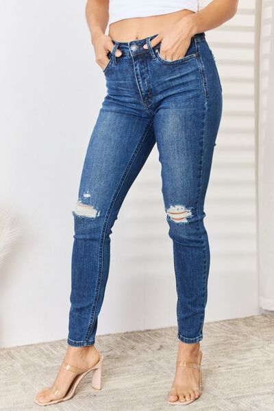 Judy Blue Leah High Waist Distressed Slim Jeans