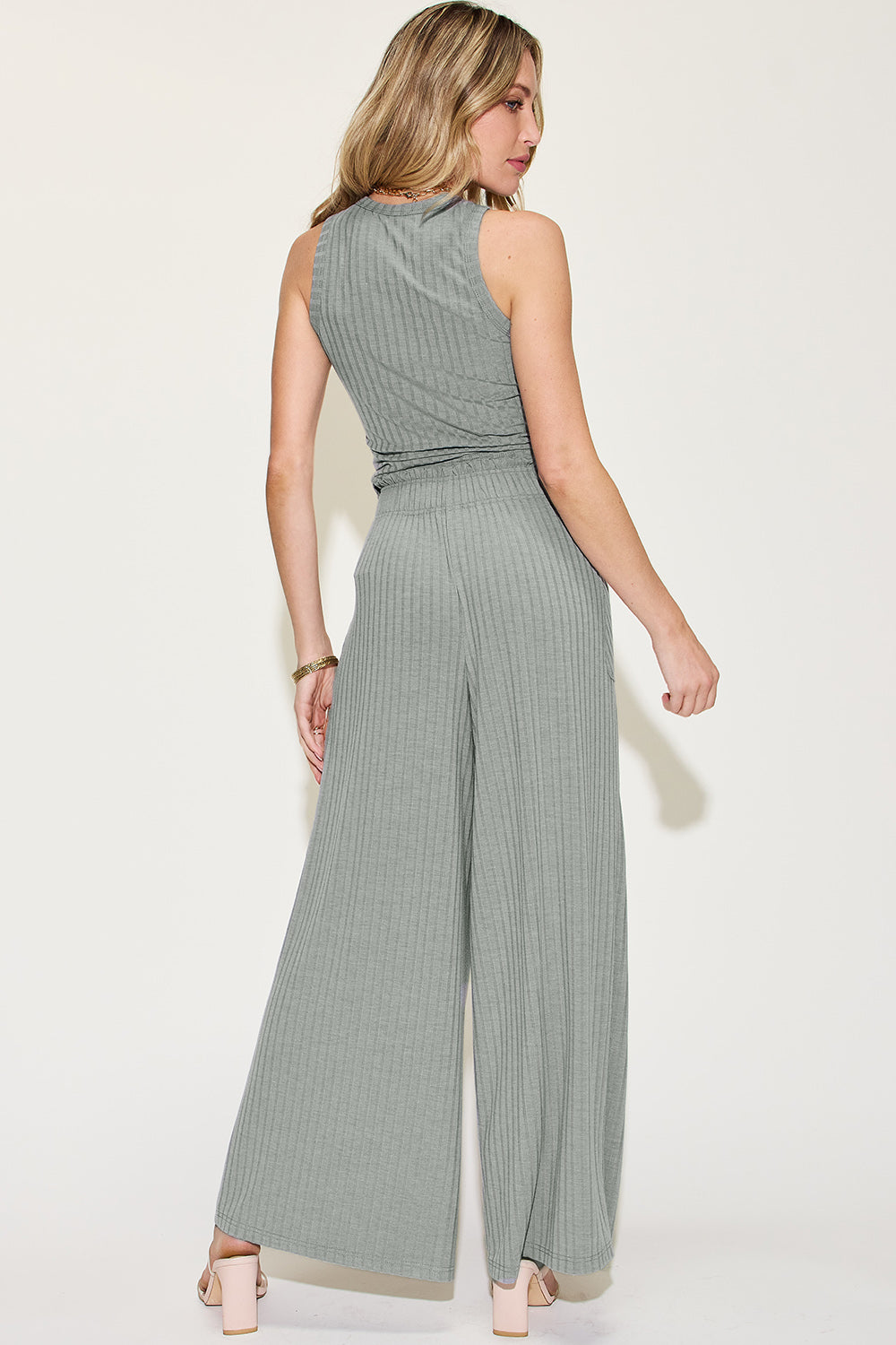 Breezy Ribbed Tank and Wide Leg Pants Set